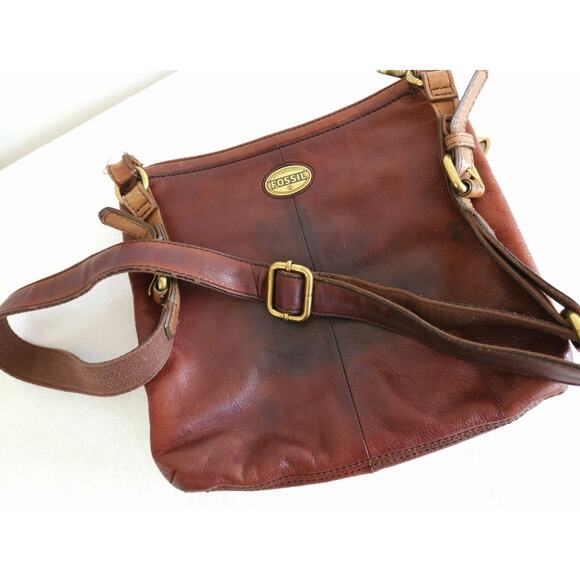 Fossil Brown Leather Crossbody Bag - Picture 1 of 12